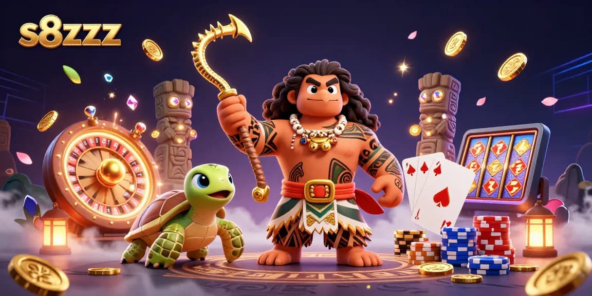 Spin the reels and win with s8zzz's dazzling 3D gaming adventure featuring vibrant characters and casino elements.