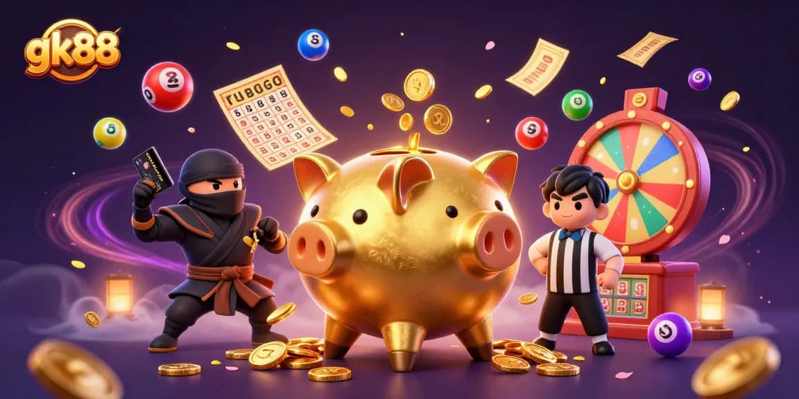 Unleash your luck with gk88 as cartoon characters celebrate joyful gambling moments with vibrant elements