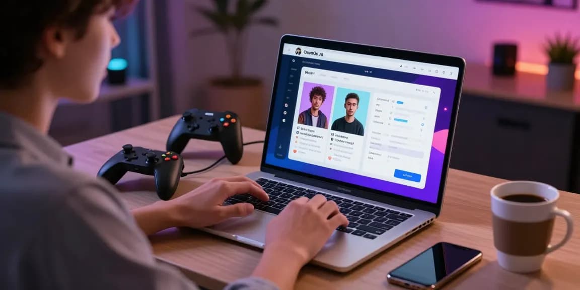 User engaged in character ai nsfw roleplay on laptop, showcasing CrushOn.AI's immersive and customizable features.