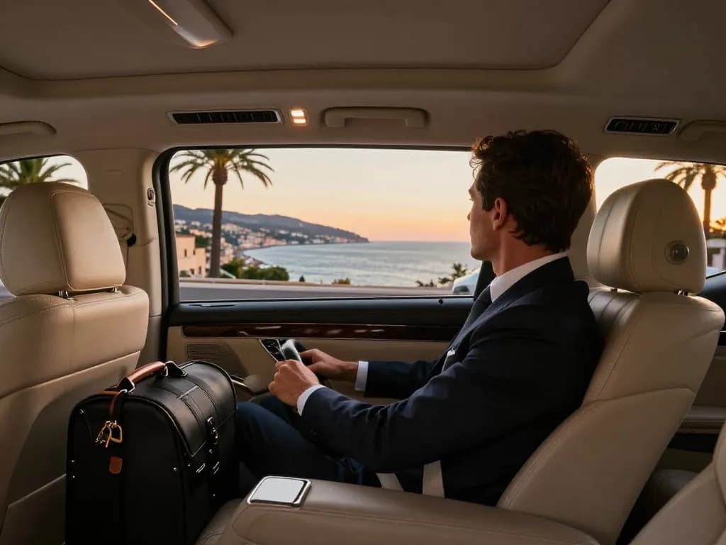 Trajet en taxi de luxe à Saint-Tropez mettant en avant le confort, le style et des vues imprenables.