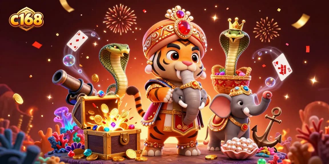 Engage with the vibrant c168 online casino experience through an energetic illustration featuring a majestic maharaja tiger