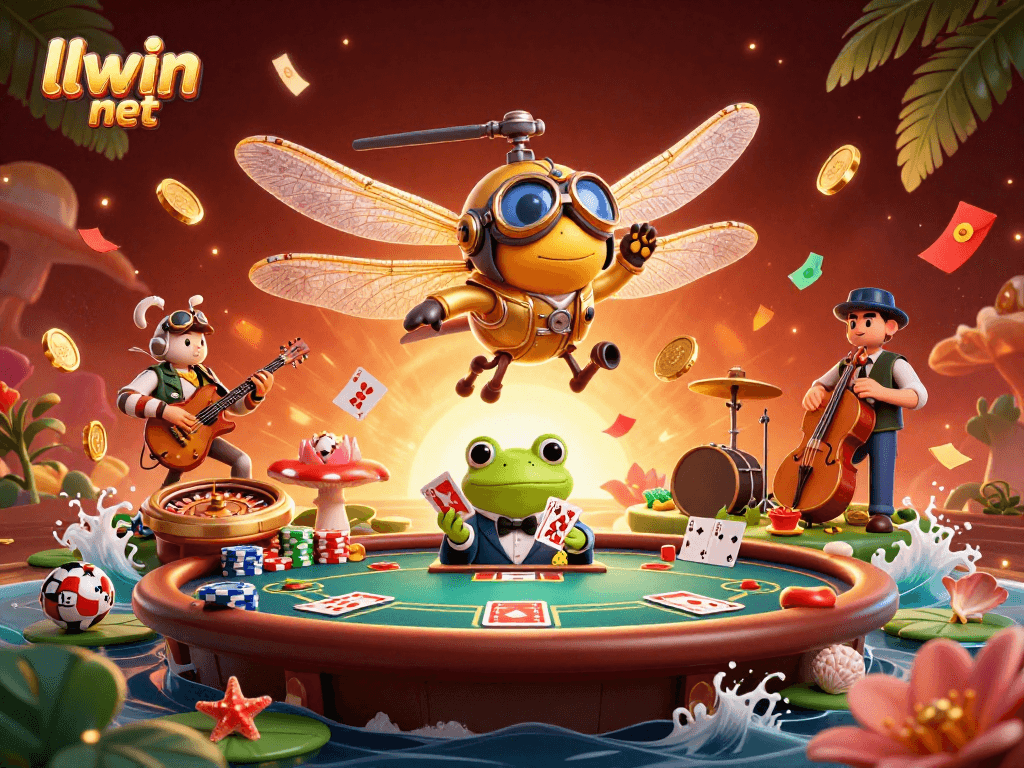 Experience thrilling games at llwin net with a colorful scene of a cartoon casino, featuring lively characters and dynamic action.