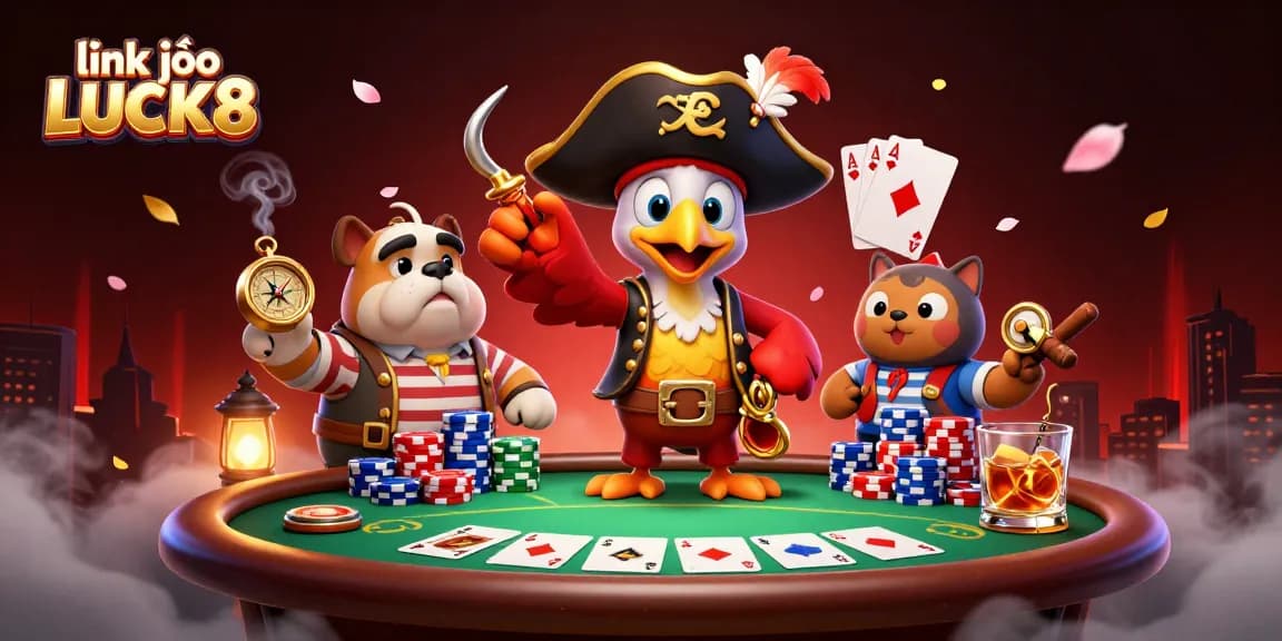 link vào LUCK8: Join the thrilling poker adventure in a vibrant casino scene!