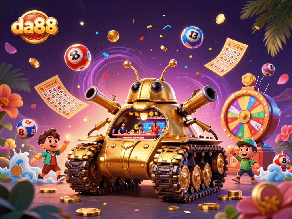 Engage with da88's lively casino atmosphere featuring vibrant lottery balls and playful gaming elements.