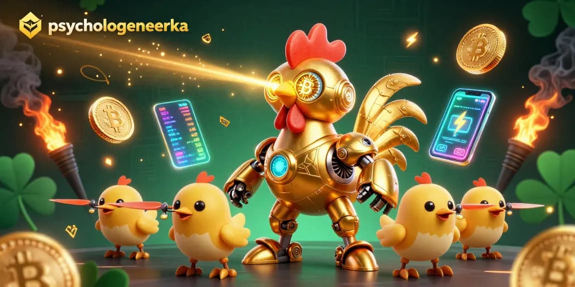 Speel met psychologeneureka in een 3D-kasino wereld vol spannende elementen en crypto symbolen.
