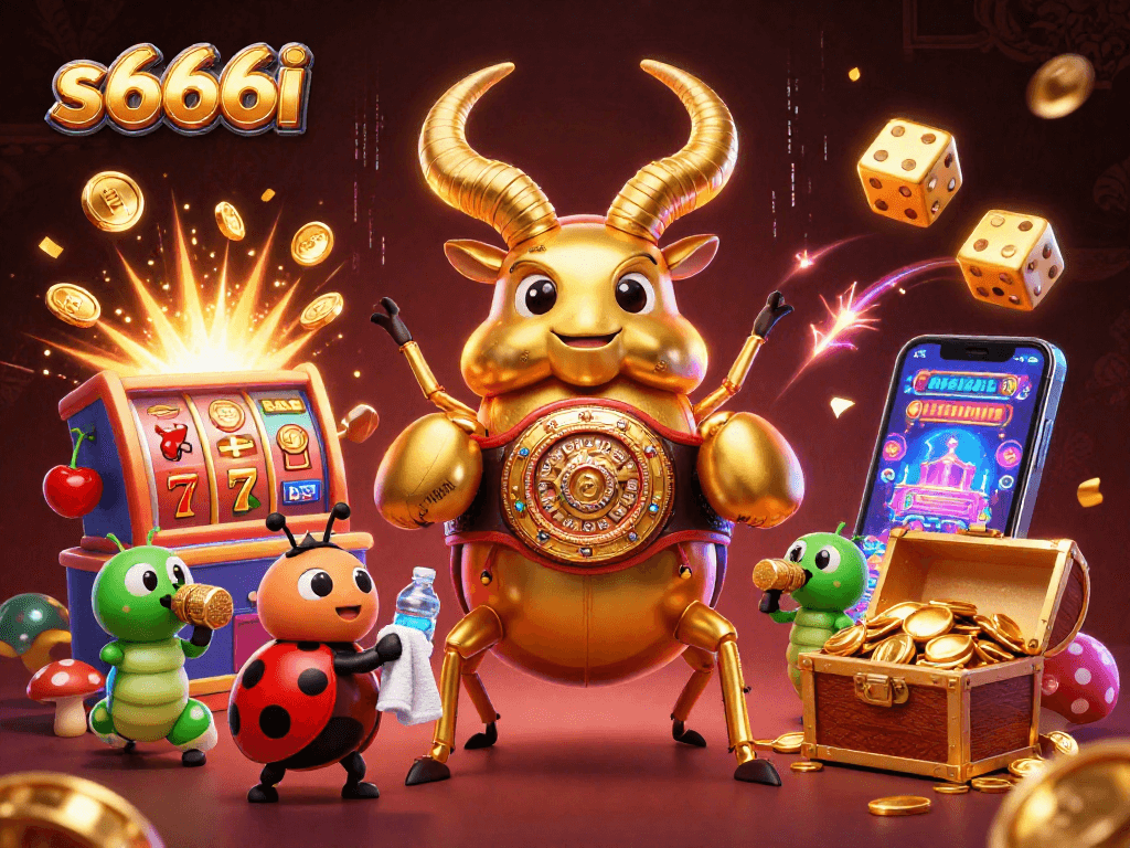 Spin the reels with s666i's vibrant casino scene featuring dynamic characters and jackpot excitement.