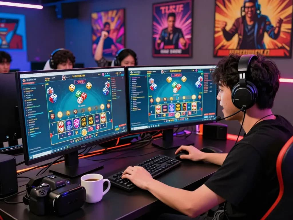Tài xỉu online uy tín gaming scene with influencer engaged in an exciting live stream.