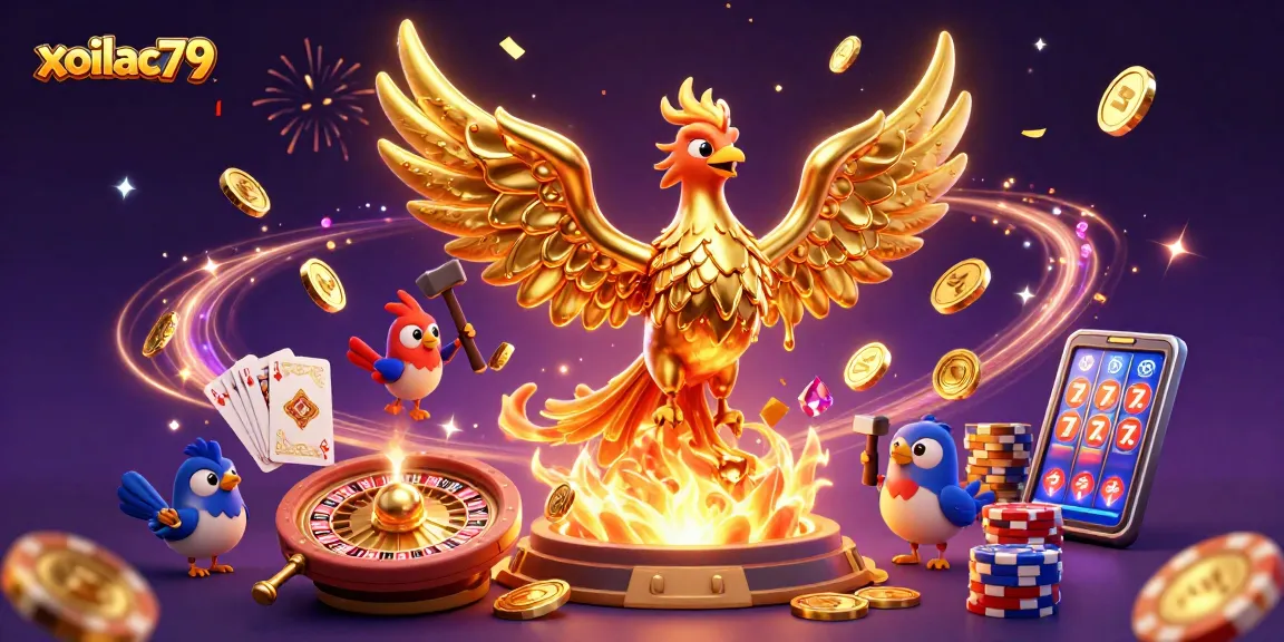 Experience thrilling wins with xoilac79's dynamic gambling scene featuring golden phoenix and casino elements.