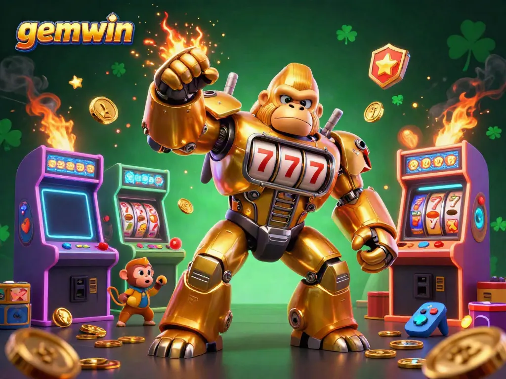 Experience the thrill of gemwin with an explosive 3D casino scene featuring dynamic characters and vibrant game elements.