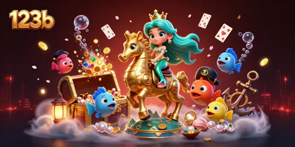 Experience vibrant underwater adventures featuring 123b with mermaids and treasure.