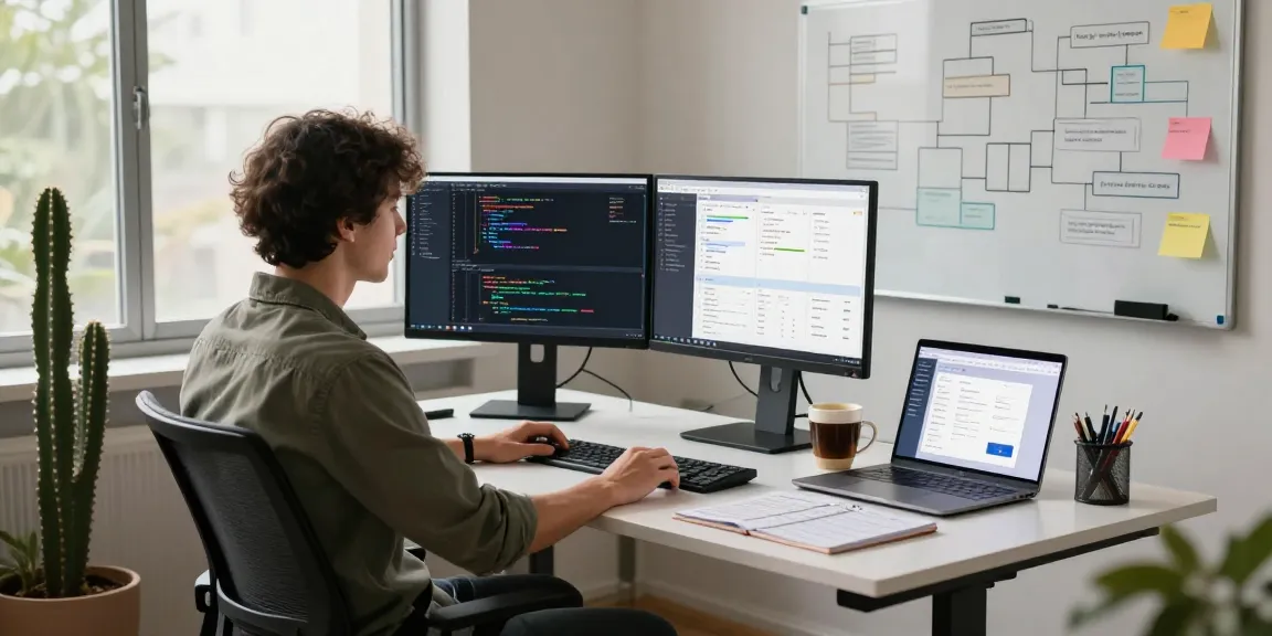 Build internal tools with AI in a collaborative tech workspace featuring vibrant coding screens and creative project management.