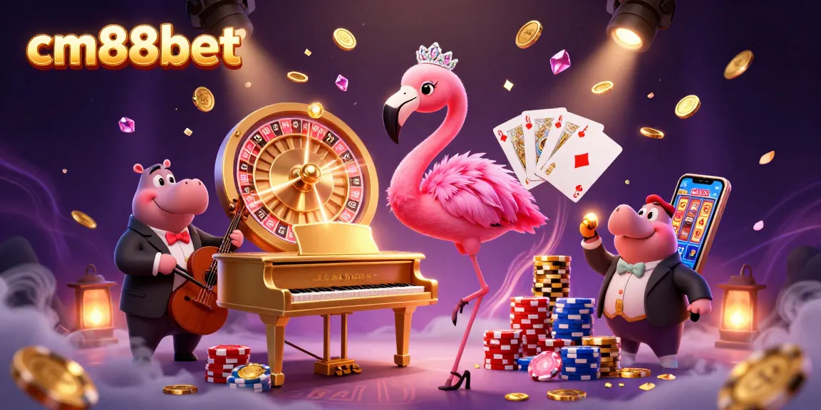 Experience excitement at cm88bet with vibrant casino characters amid cascading coins and stunning gaming elements.