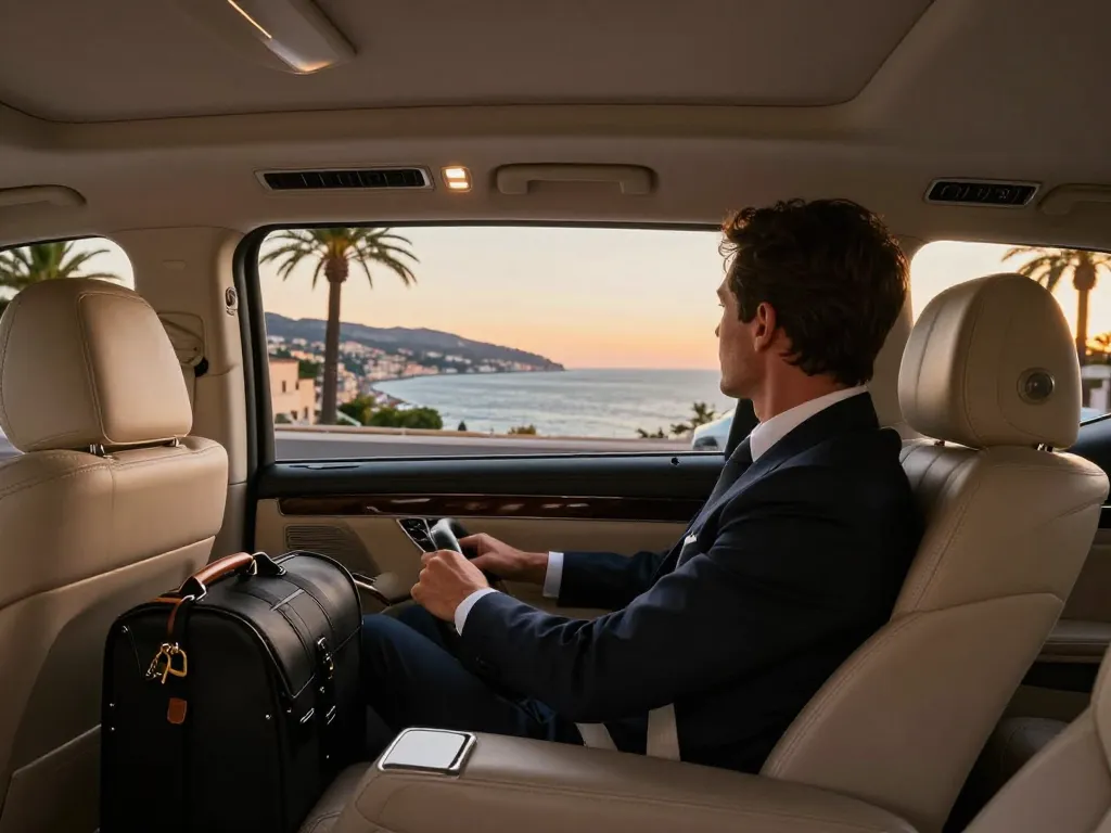 Trajet en taxi de luxe à Saint-Tropez mettant en avant le confort, le style et des vues imprenables.
