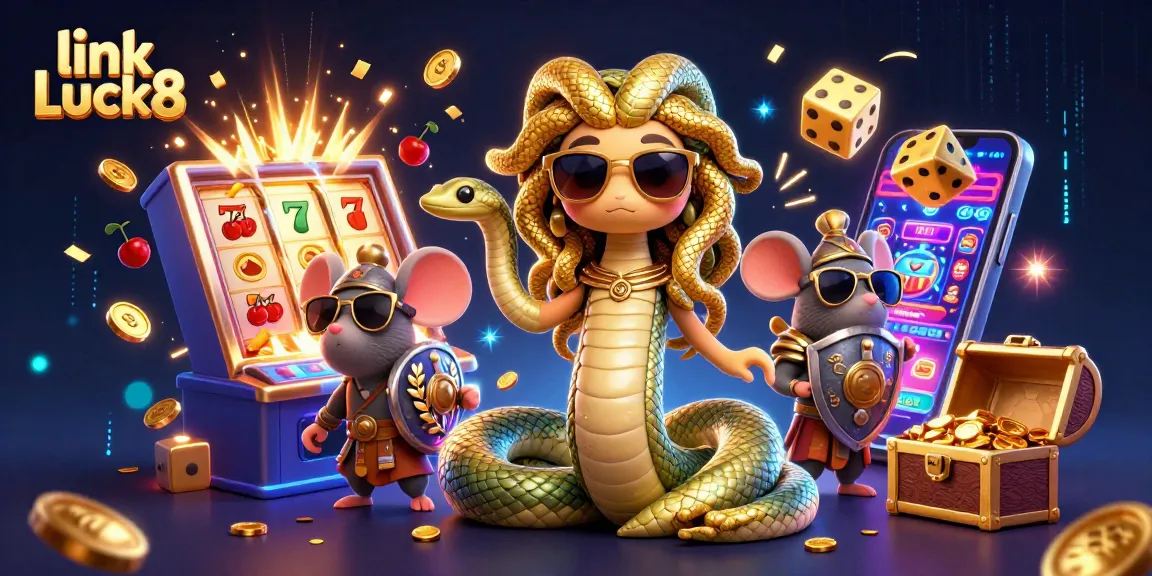 Experience big wins with the vibrant link Luck8 casino scene featuring Medusa and a warrior mouse!
