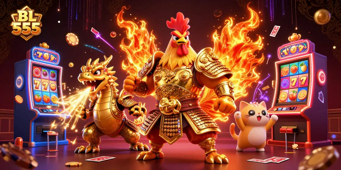 Engage with the thrilling BL 555 casino world featuring dynamic roaring characters and vibrant gaming action.