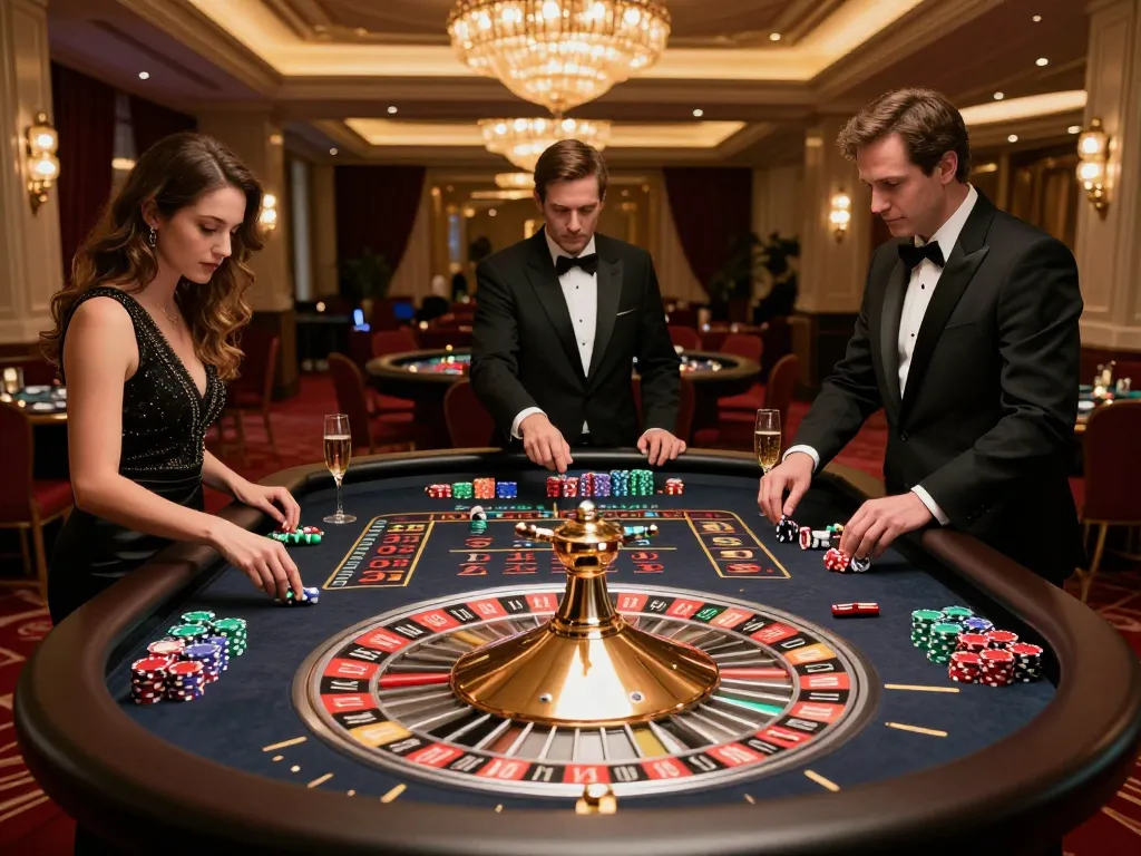 Experience the thrill of red88 roulette with players strategizing bets and a dealer in action