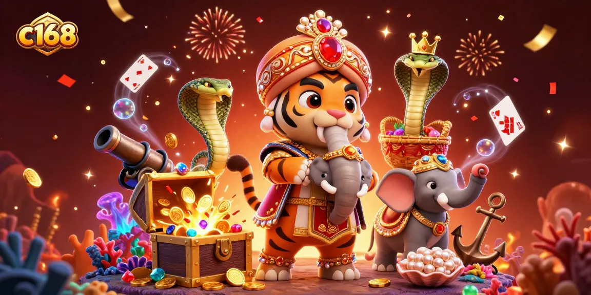 Engage with the vibrant c168 online casino experience through an energetic illustration featuring a majestic maharaja tiger
