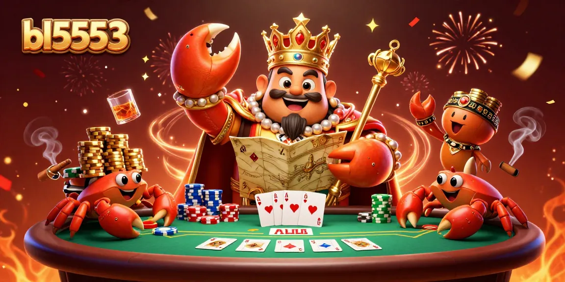 Engage in thrilling poker at bl5553 with a golden crab emperor and vibrant casino elements.
