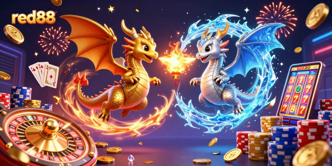 Experience the excitement of red88 with majestic dragons and casino elements flying around