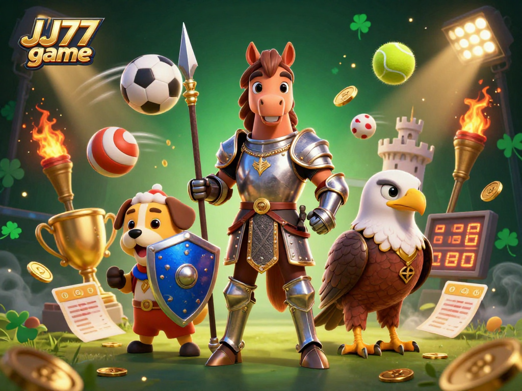 Experience the excitement of JJ77 game with vibrant knights and sports dynamics in a thrilling 3D scene.