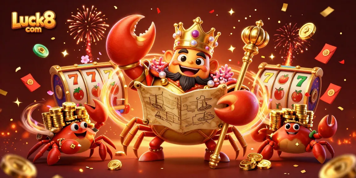Experience the excitement of gambling at Luck8 com with a vibrant 3D casino scene featuring a golden crab emperor and dynamic game elements.