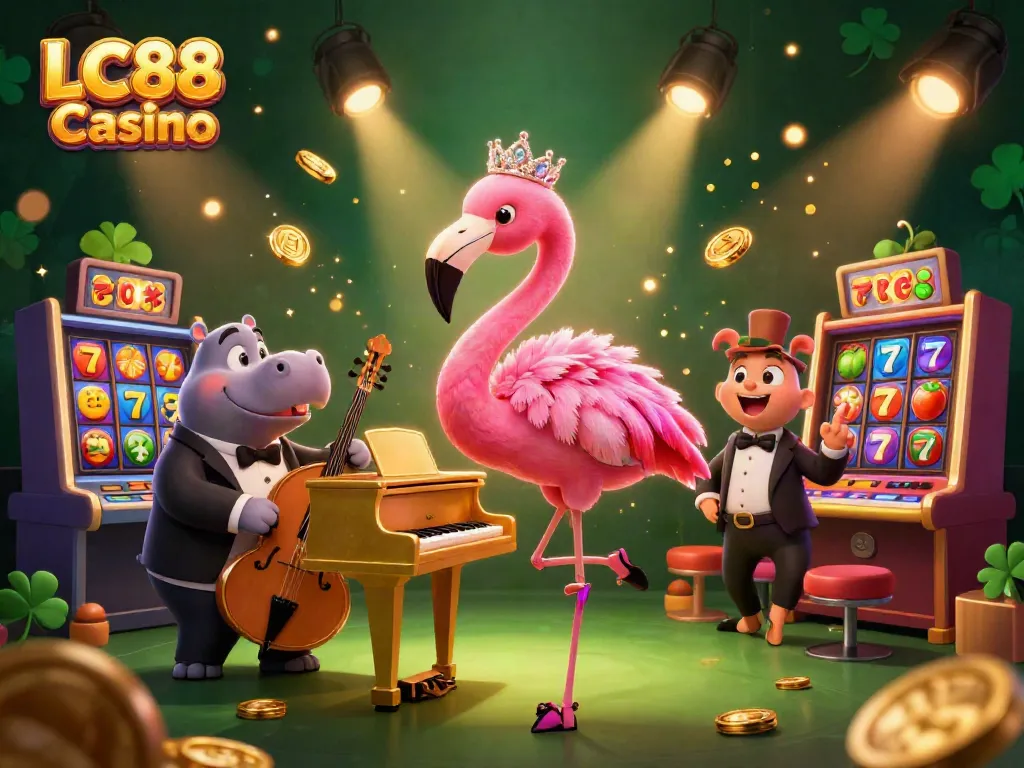 Join the fun at LC88 Casino with colorful characters celebrating casino gaming in a vibrant 3D scene.