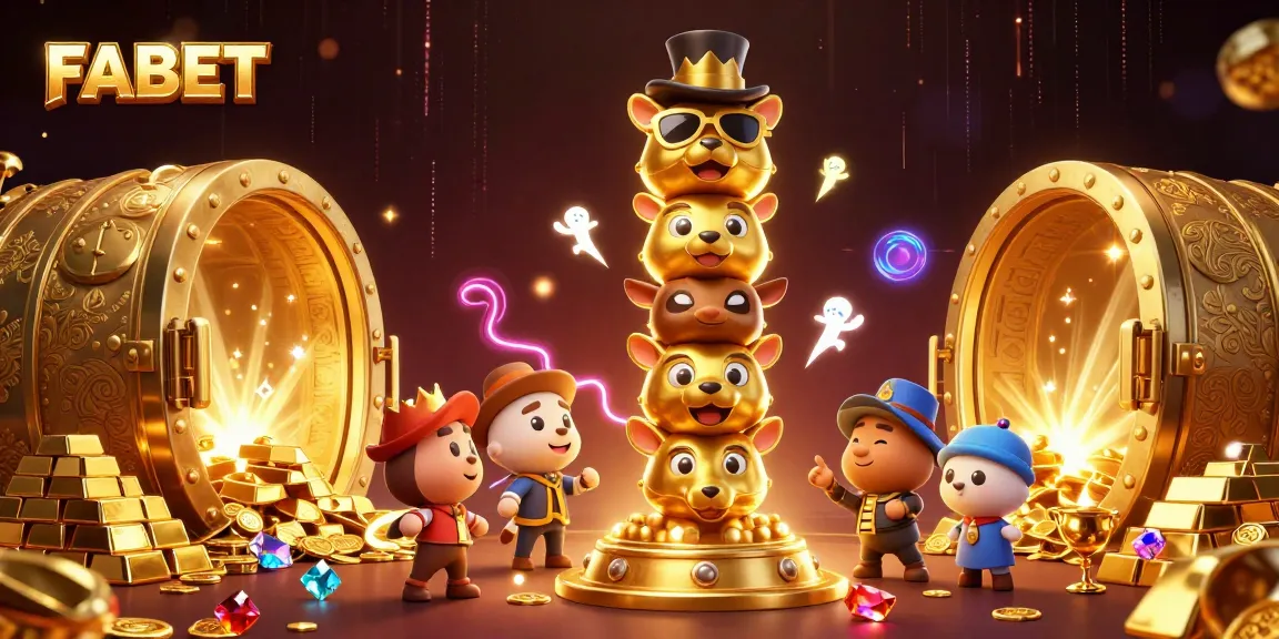 Experience FABET with vibrant casino excitement and golden treasures in a dynamic 3D scene.