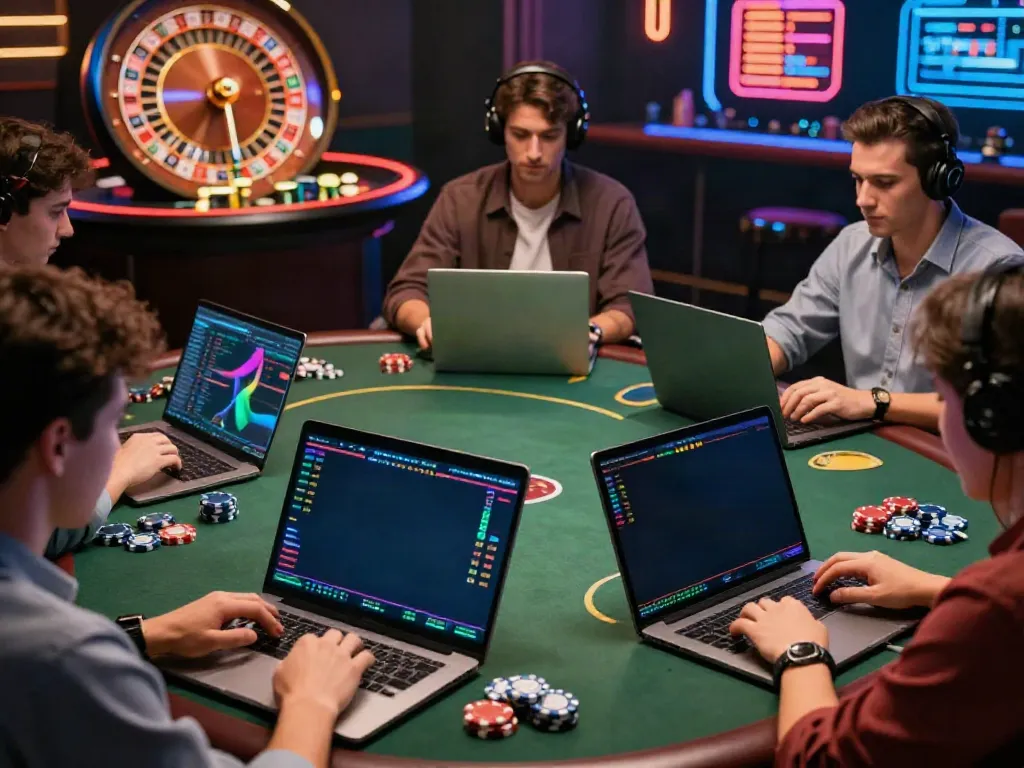 Sports enthusiasts betting online at https://fabet.com.mx/ in a lively gaming atmosphere.