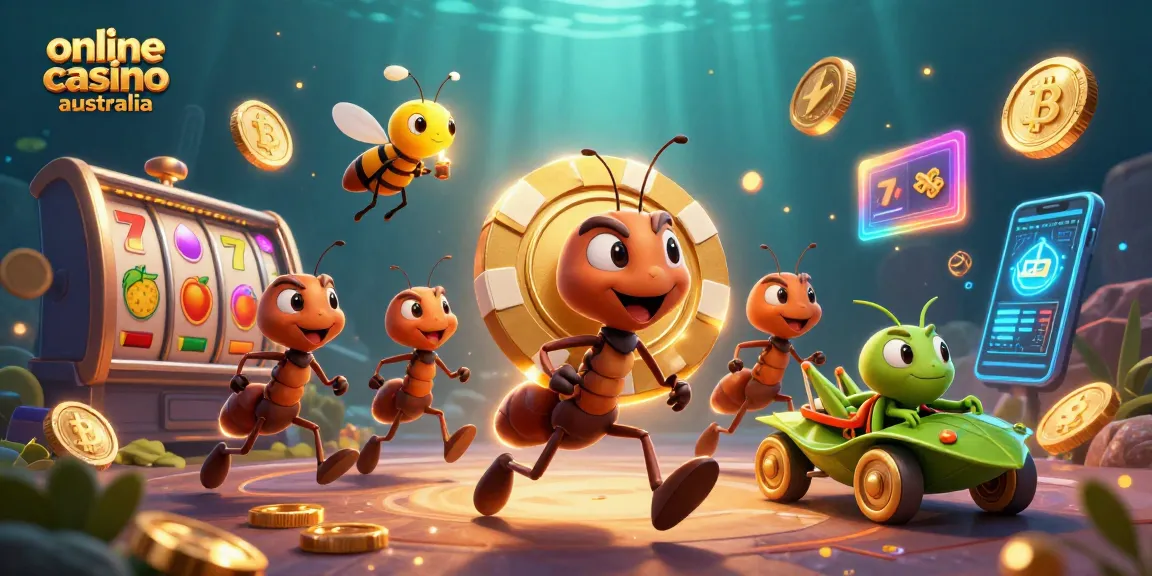 Engage in the vibrant world of online casino Australia as 3D cartoon ants heist a giant poker chip.
