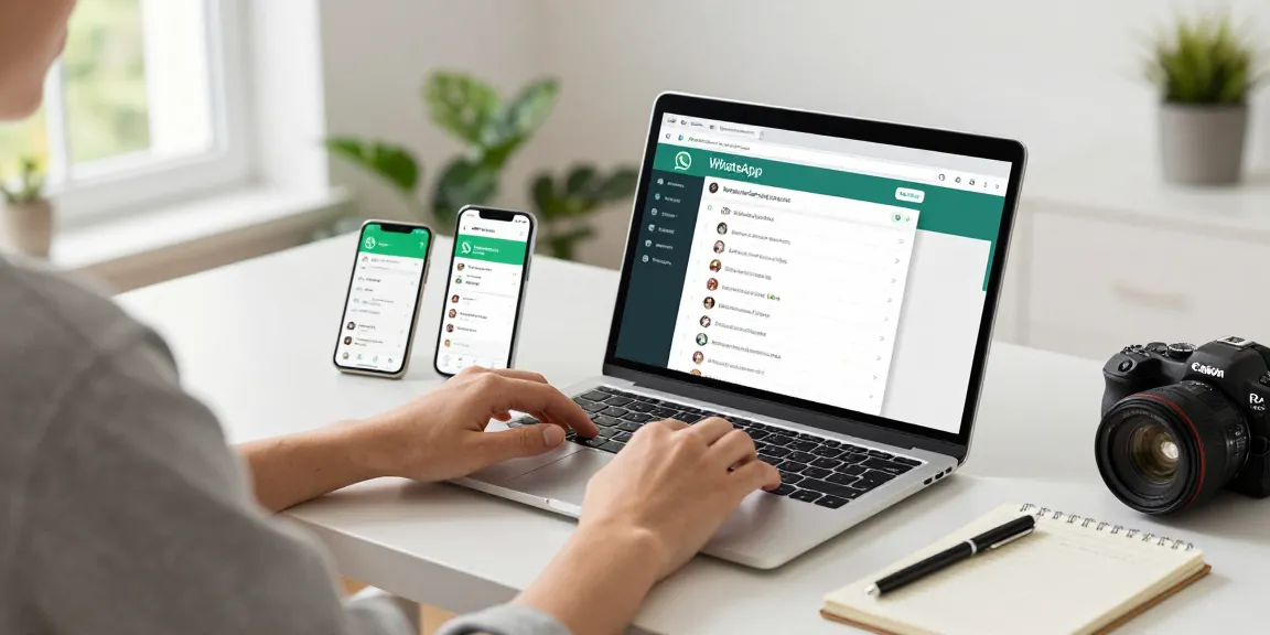 Engaging user experience with WhatsApp網頁版 on a laptop in a modern home office, showcasing seamless connectivity and productivity.