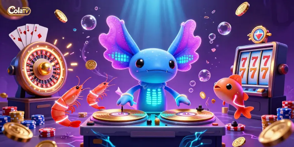 Experience thrilling casino vibes with ColaTV’s vibrant underwater gaming scene of a DJ and energetic characters.