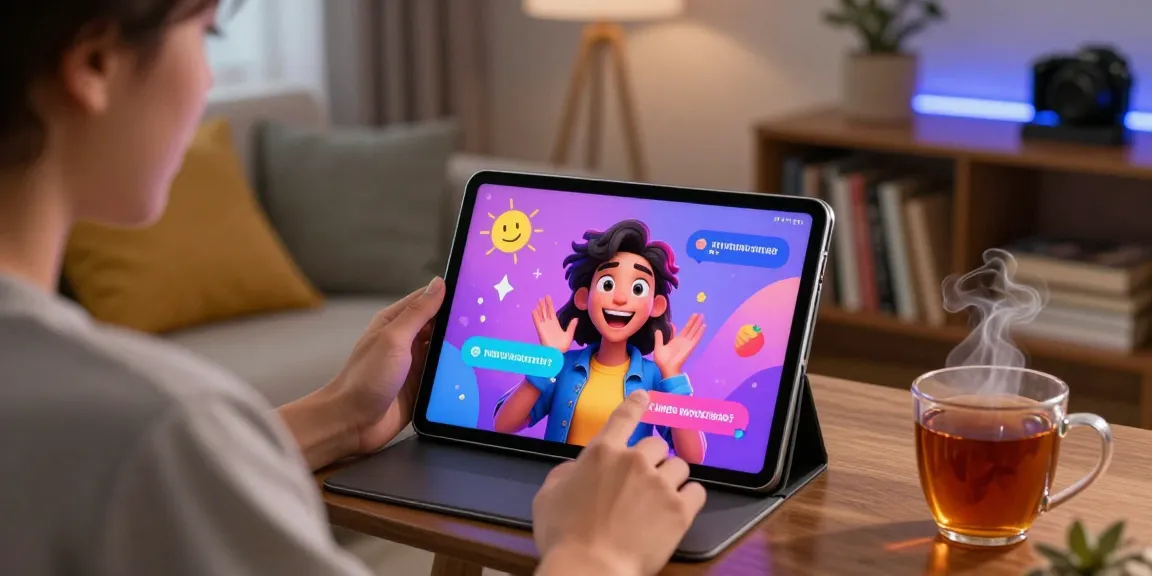 Engaging in an nsfw ai chat with a vibrant AI character on a tablet, showcasing immersive visuals and emotional interactions.
