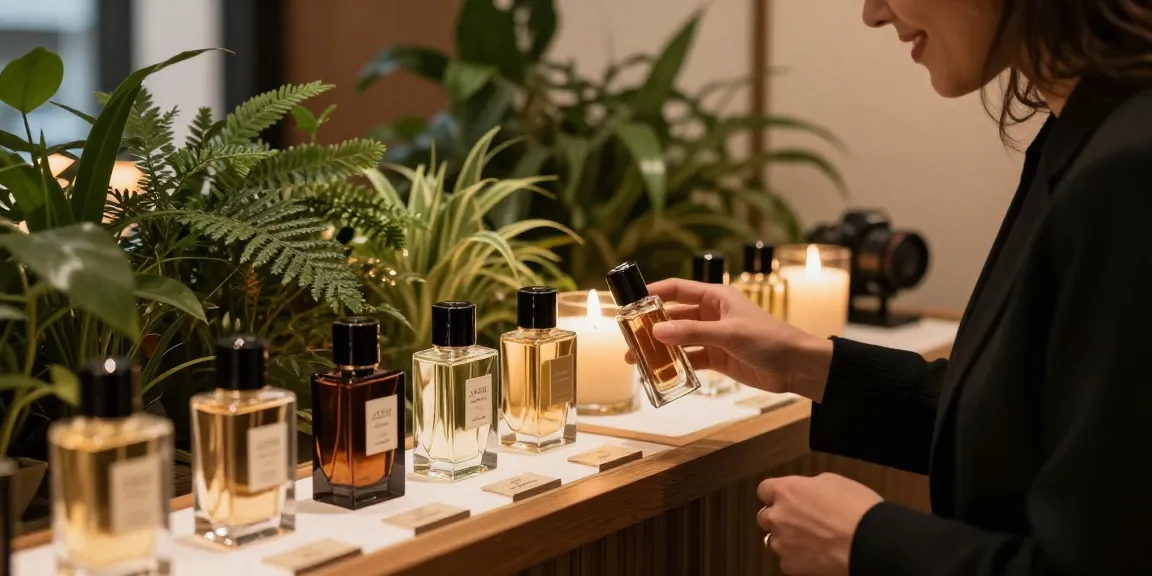 Lattafa Khamrah eau de parfum in een elegante boutique met sfeervolle verlichting en geurige planten.