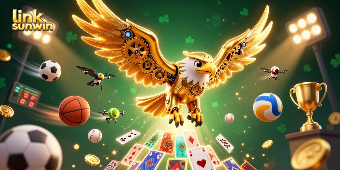 Engage with link sunwin while witnessing a dynamic 3D illustration of a cybernetic eagle amidst a cascade of casino elements.
