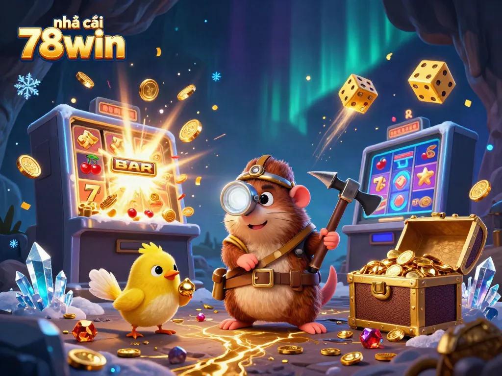 Experience excitement with nhà cái 78win, showcasing dynamic gaming elements and vivid characters in a vibrant casino scene.