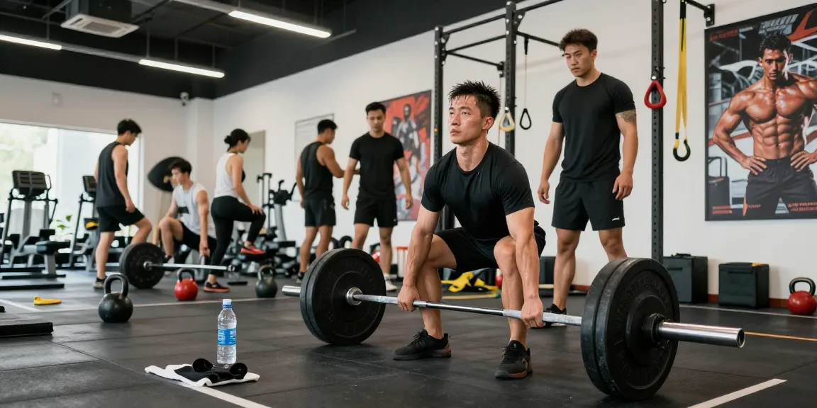In de Prime Pharma Steroiden Winkel, een atleet laat zijn vastberadenheid zien tijdens de training met zware gewichten in een moderne sportschool.