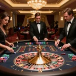 Experience the thrill of red88 roulette with players strategizing bets and a dealer in action