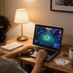 Playing the 789win game on a laptop at home, showcasing an engaging online gaming setup.