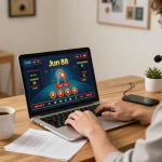 Player enjoying online gaming at Jun 88 casino, showcasing strategy and engagement in a cozy setup.