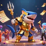 Engage with the thrilling DEBET underwater colosseum filled with colorful lottery elements and a vibrant crowd.