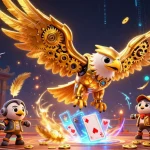 Experience the thrill of BL 555 as the cybernetic golden eagle dives amongst holographic playing cards.