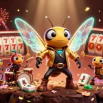 KAPTEN189 merayakan kemenangan slot online dengan ilustrasi cicada, drummer, dan elemen permainan yang kaya.