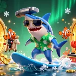 Experience rokok88's immersive casino adventure with a shark, clownfish, and crab in a vibrant treasure scene.
