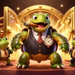 Experience the thrill of LODE88 with a vibrant casino scene featuring a turtle mobster and riches.