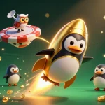 Experience the thrill of Winner Island Casino with vibrant gaming elements and a captivating penguin character.