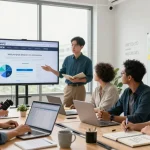 Team collaboration showcasing WPS Official Website benefits in a modern office environment with dynamic interactions.