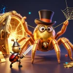 Spin the reels of fortune at MAN88 with colorful gems and a golden spider weaving a jackpot web.