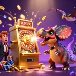 Experience max 88 excitement with dinosaurs in a vibrant 3D casino adventure scene.