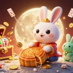 Experience thrilling action with crazyvegas as a moon rabbit reveals poker chips from mooncakes on a vibrant lunar scene.